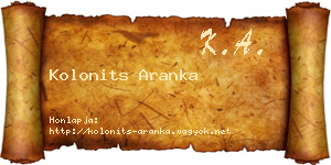 Kolonits Aranka névjegykártya